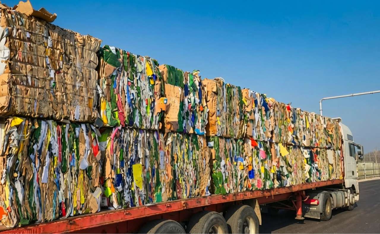 compressed recycled materials ready for industrial processing with moisture measurement by Dunakontroll